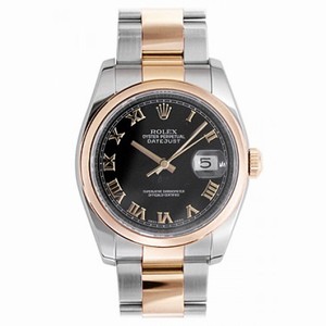 Rolex Datejust Black Roman Dial Oyster Bracelet Two Tone Men's Watch 116201BKRO