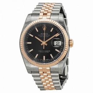 Rolex Datejust Black Stick Dial Fluted 18k Rose Gold Bezel Jubilee Bracelet Men's Watch 116231BKSJ