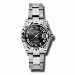 Rolex Datejust Black Sunburst Dial White Gold Bezel Automatic Steel Ladies Watch 178274BKSBRO