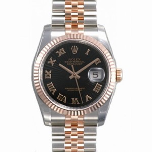 Rolex Datejust Black Sunburst Roman Dial Fluted 18k Rose Gold Bezel Jubilee Bracelet Men's Watch 116231BKSBRJ