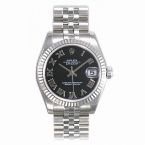 Rolex Datejust Black Sunburst Roman Dial Jubilee Bracelet 18k White Gold Fluted Bezel Unisex Watch 178274BKSBRJ