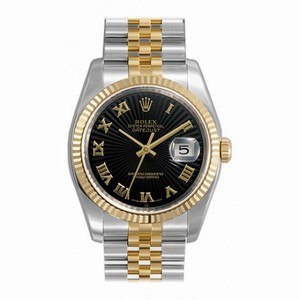 Rolex Datejust Black  Sunburst Roman Dial Jubilee Bracelet Two Tone Men's Watch 116233BKSBRJ