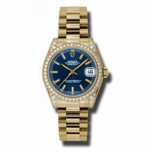Rolex Datejust Lady 31 Blue Dial 18K Yellow Gold President Automatic Ladies Watch 178158BLSP