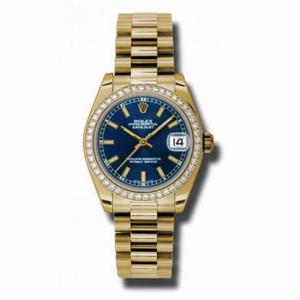 Rolex Lady-Datejust 31 Blue Dial 18K Yellow Gold President Automatic Ladies Watch 178288BLSP