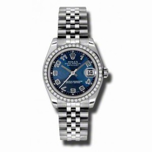 Rolex Datejust Blue Concentric Dial 18kt White Gold Diamond Bezel Ladies Watch 178384BLCAJ