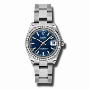 Rolex Datejust Blue Dial 18kt White Gold Diamond Bezel Ladies Automatic Watch 178384BLSO