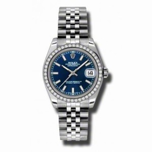 Rolex Datejust Blue Dial 18kt White Gold Diamond Bezel Ladies Watch 178384BLSJ
