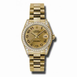 Rolex Datejust Lady 31 Champagne Concentric Circle Dial 18K Yellow Gold President Automatic Ladies Watch 178158CCAP