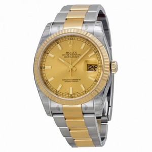Rolex Datejust Champagne Dial Oyster Bracelet Two Tone Fluted Bezel Men's Watch 116233CSO