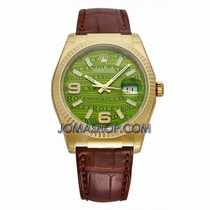 Rolex Datejust Green Jubilee Arabic Dial Fluted Bezel Leather Strap Men's Watch 116138GJASL