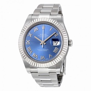 Rolex Datejust II Blue Roman Dial Fluted 18k White Gold Bezel Oyster Bracelet Men's Watch 116334BLRO
