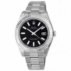 Rolex Datejust II Black Index Dial Fluted 18k White Gold Bezel Oyster Bracelet Men's Watch 116334BKSO