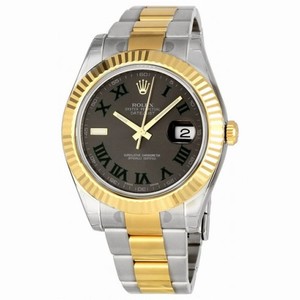 Rolex Datejust II Black Roman Numeral and Stick Dial Fluted 18k Yellow Gold Bezel Two-tone Oyster Bracelet Men's Watch 116333BKRSO