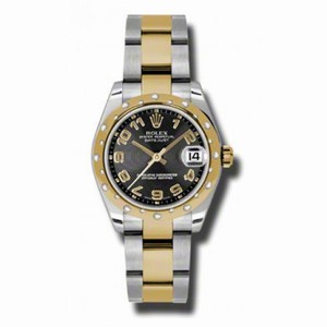 Rolex Datejust Black Concentric Circle Dial Automatic Stainless Steel and 18kt Yellow Gold Ladies Watch 178343BKCAO
