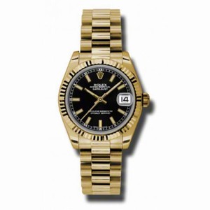 Rolex Lady-Datejust 31 Black Dial 18K Yellow Gold President Automatic Ladies Watch 178278BKSP