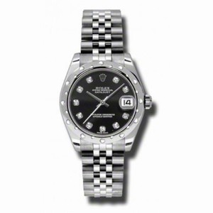 Rolex Datejust Black Diamond Dial Automatic Stainless Steel Ladies Watch 178344BKDJ