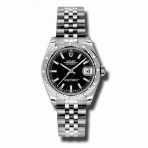Rolex Datejust Black Dial White Gold Oyster Bezel Stainless Steel Ladies Watch