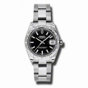 Rolex Datejust Black Dial Stainless Steel Oyster Bracelet Ladies Watch 178344BKSO