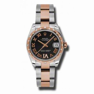 Rolex Datejust Black Dial  Automatic Stainless Steel and 18kt Rose Gold Ladies Watch 178341BKRDO