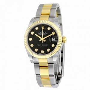 Rolex Datejust Lady 31 Black Set With Diamonds Dial 18 Carat Yellow Gold and Stainless Steel Automatic Ladies Watch 178273BKDO