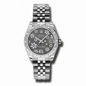 Rolex Datejust Floral Rhodium Dial White Gold Diamond Bezel Ladies Watch 178344RFJ