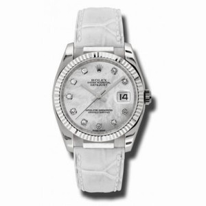 Rolex Datejust Mother of Pearl Diamond Dial 18kt White Gold White Leather Strap Men's Watch 116139MDL