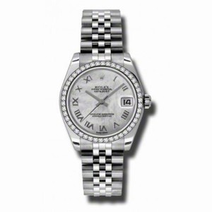 Rolex Datejust Mother of Pearl Roman Dial 18kt White Gold Diamond Bezel Ladies Watch 178384MRJ