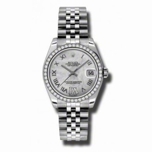 Rolex Datejust Mother of Pearl Roman Diamond Dial 18kt White Gold Diamond Bezel Ladies Watch 178384MRDJ