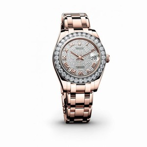 Rolex Datejust Pearlmaster 34 Diamond Pave 18K Everose Gold Ladies Watch 81285CDRPM