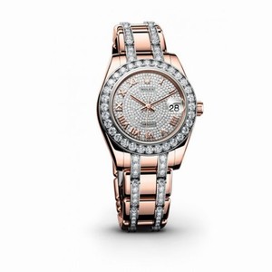 Rolex Datejust Pearlmaster 34 Diamond Pave Dial 18K Everose Gold Ladies Watch 81285CDRDPM