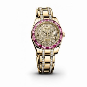Rolex Datejust Pearlmaster Diamond Pave Dial 18kt Yellow Gold Ladies Watch 81348SSRDPM