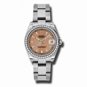 Rolex Datejust Pink Dial 18kt White Gold Diamond Bezel Stainless Steel Ladies Watch 178384PSO