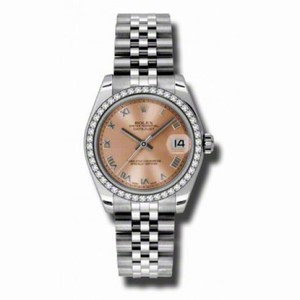 Rolex Datejust Pink Roman Dial 18Kt White Gold Diamond Bezel Ladies Watch 178384PRJ
