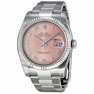Rolex Datejust Pink Roman Dial Oyster Bracelet Fluted Bezel Men's Watch 116234PRO