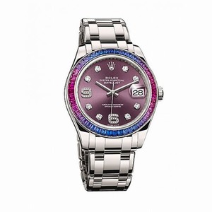 Rolex Datejust Red Grape Dial Sapphire Set Bezel 18K White Gold Pearlmaster Automatic Men's Watch 86349PUDPM