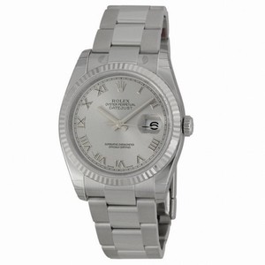 Rolex Datejust Silver Roman Dial 18kt White Gold Fluted Bezel Men's Watch 116234SRO
