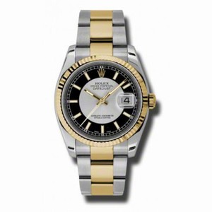 Rolex Datejust Silver and Black Dial Automatic Stainless Steel and 18kt Yellow Gold Men's Watch 116233SBKSO