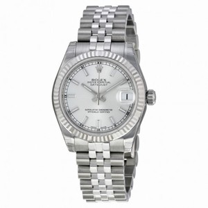 Rolex Datejust Silver Dial 18k White Gold Fluted Bezel Watch 178274SSJ