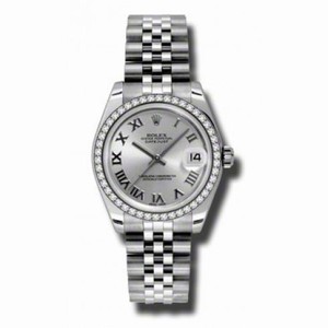 Rolex Datejust Silver Dial 18kt White Gold Diamond Bezel Ladies Watch 178384SRJ