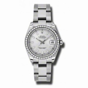 Rolex Datejust Silver Dial 18kt White Gold Diamond Bezel Ladies Watch 178384SSO