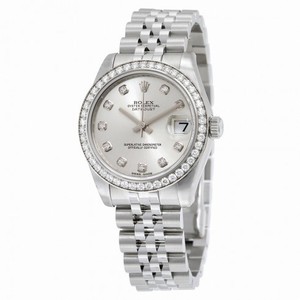 Rolex Datejust Silver Diamond Dial 18kt White Gold Diamond Bezel Ladies Watch 178384SDJ