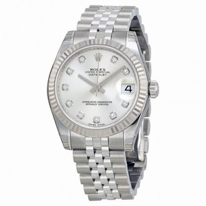 Rolex Datejust Silver Diamond Dial Jubilee Bracelet 18k White Gold Fluted Bezel Unisex Watch 178274SDJ