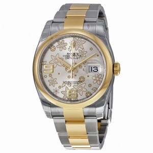 Rolex Datejust Silver Floral Dial Steel and 18K Yellow Gold Automatic Unisex Watch 116203SFO