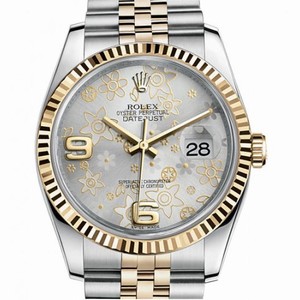 Rolex Datejust Silver Floral Motif Dial 18 Carat Yellow Gold and Stanless Steel Automatic Unisex Watch 116233SFAJ