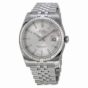 Rolex Datejust Silver Index Dial 18k White Gold Fluted Bezel Jubilee Bracelet Men's Watch 116234SSJ