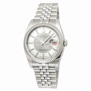 Rolex Datejust Silver Rhodium Dial 18k White Gold Fluted Bezel Jubilee Bracelet Men's Watch  116234SRSJ