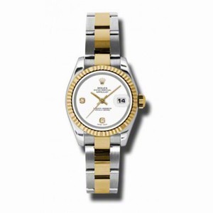Rolex Datejust White  Dial Automatic Stainless Steel and 18kt Yellow Gold Ladies Watch 179173WADO