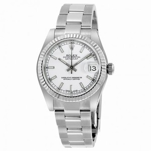 Rolex Datejust White Index Dial Oyster Bracelet 18kt White Gold Fluted Bezel Midsize Watch 178274WSO