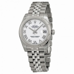 Rolex Datejust White Roman Dial Jubilee Bracelet 18kt White Gold Fluted Bezel Unisex Watch 178274WRJ