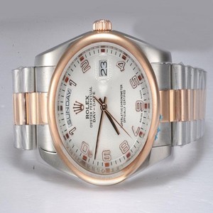 Rolex Day-Date 118205 Silver Rose Gold Strap 36mm White Dial Watch